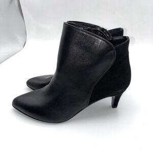 Alfani Harpper Women Black Leather Suede Pointed Toe Kitten Heel Boots 6.5M New